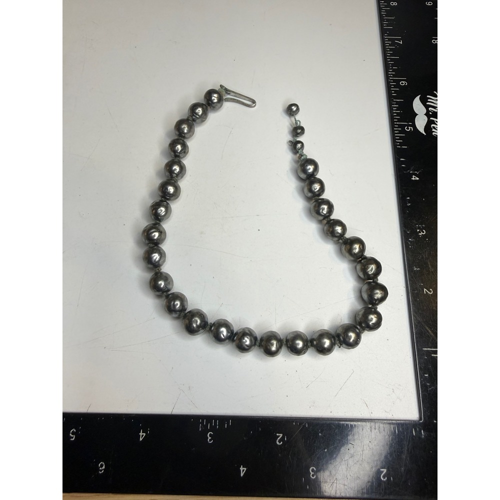 Japanese Faux Pearl Choker Necklace Silver Tone Signed Japan 13 Inch 37.3g